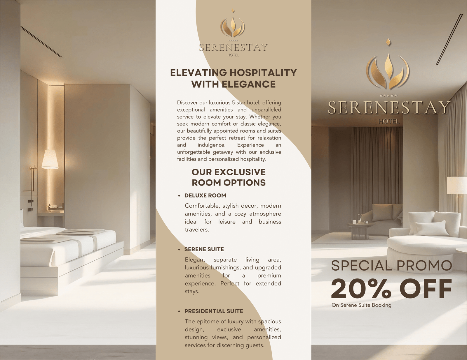 SereneStay Hotel Brochure Front Side
